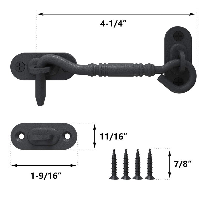 skysen 4â€ Privacy Hook Latch for Sliding Barn Door, Black(2802) - Image 5
